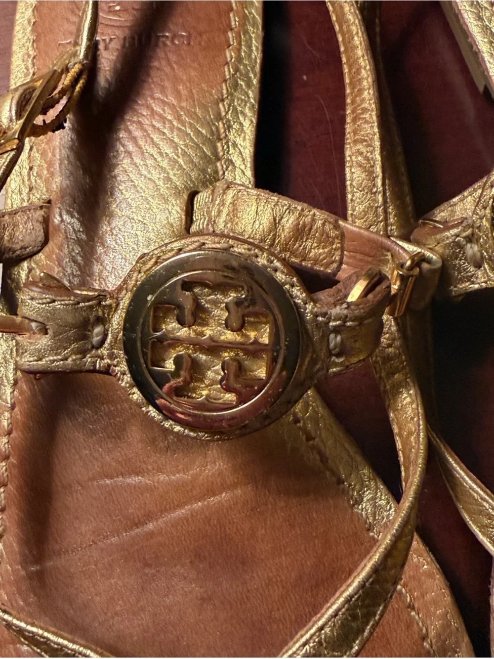 Tory Burch Metallic Gold Logo Thong Sandals